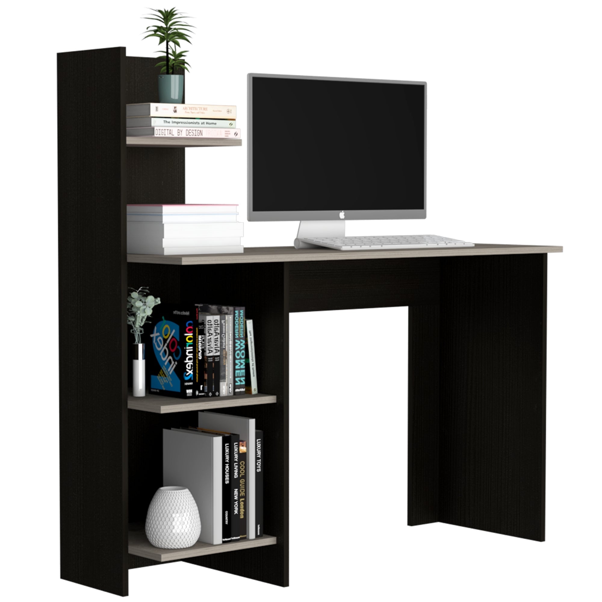 ESCRITORIO CON BIBLIOTECA OFFICE WENGUE Y CENIZA 120X120X45 CM - 3