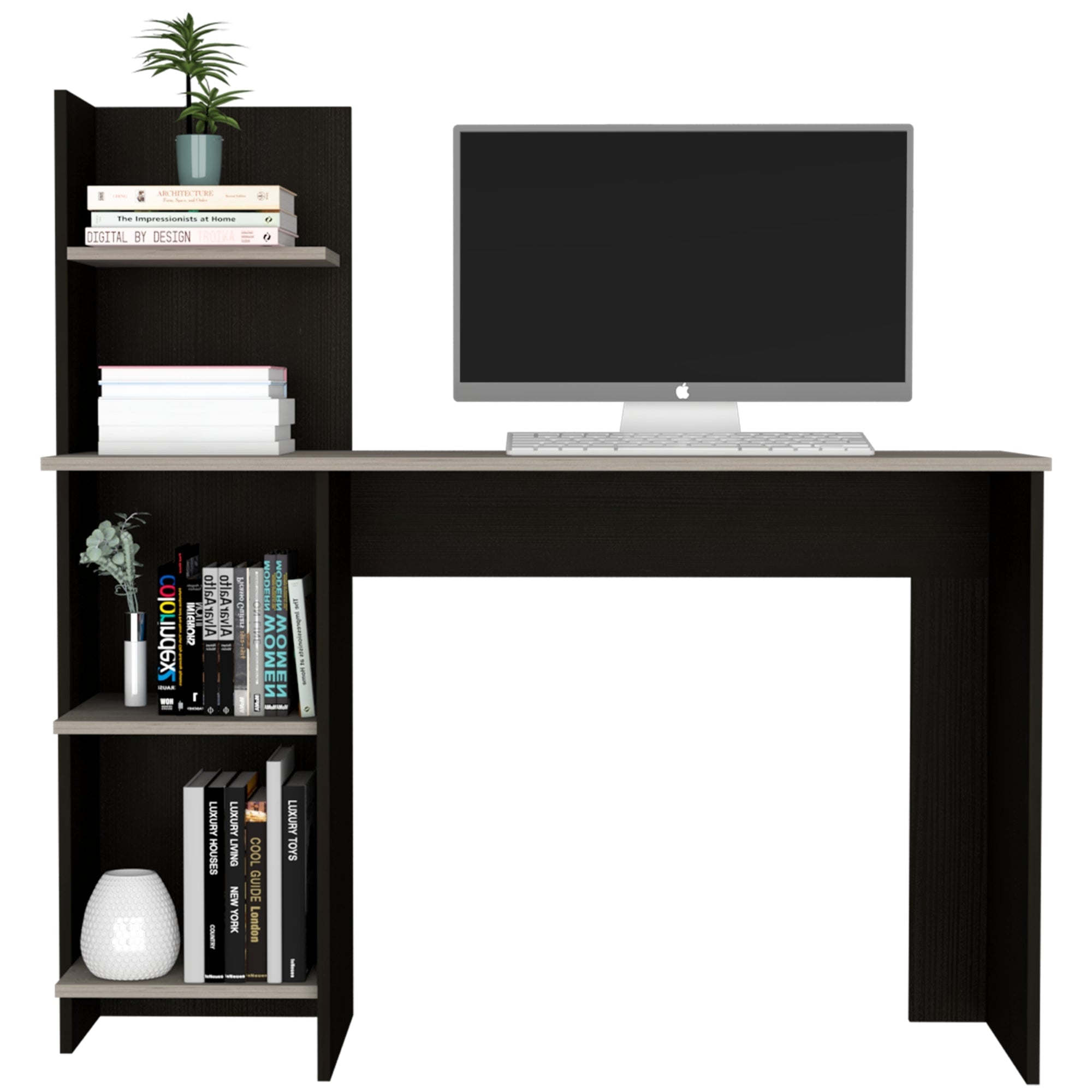 ESCRITORIO CON BIBLIOTECA OFFICE WENGUE Y CENIZA 120X120X45 CM - 4