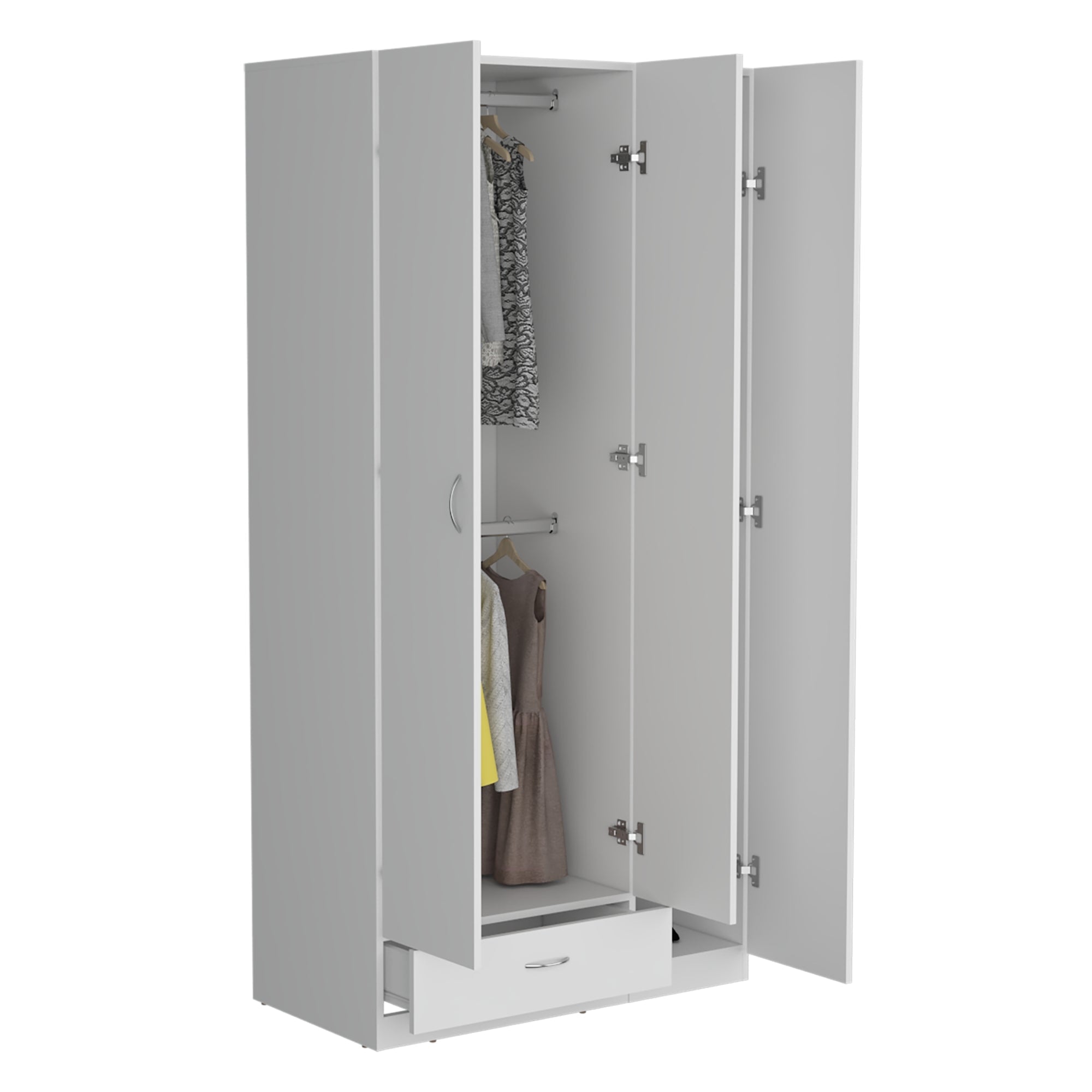 ROPERO 3 PUERTAS 1 CAJON CON COLGADORES Z-90 BLANCO - 3