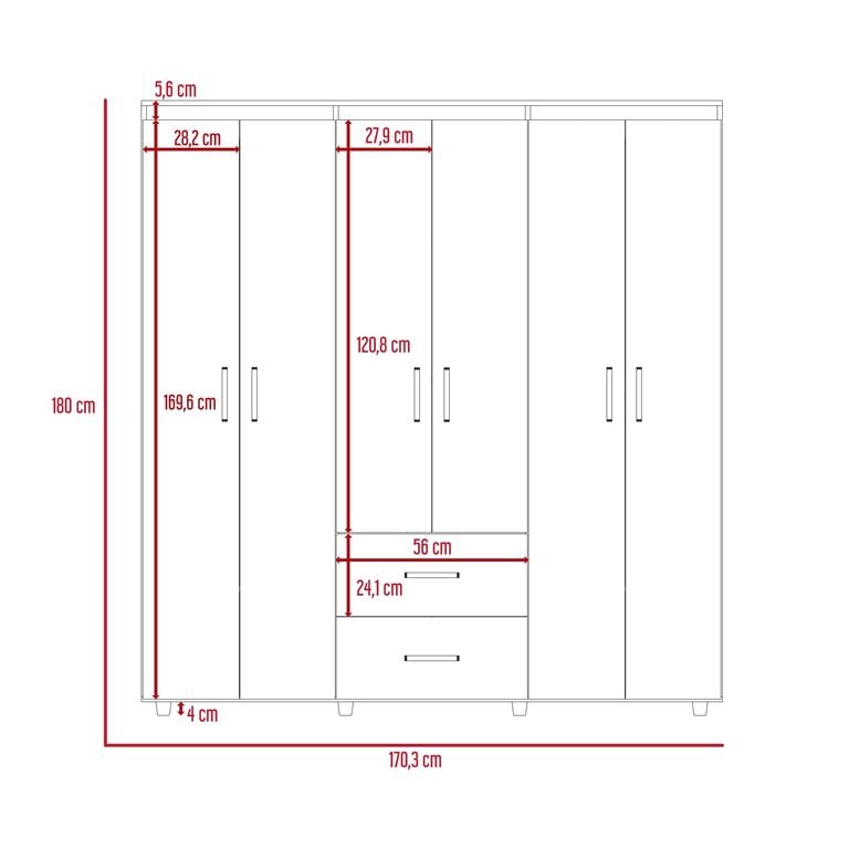 ROPERO 6 PUERTAS 2 CAJONES BARILOCHE WENGUE 180,0X170,3X50,3 CM - 7