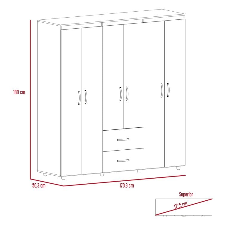 ROPERO 6 PUERTAS 2 CAJONES BARILOCHE WENGUE 180,0X170,3X50,3 CM - 8