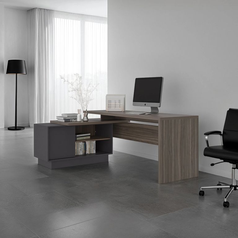 ESCRITORIO EN L 1 PUERTA OFFICE AVELLANA Y PLOMO 71,2X179,0X125,7 CM - 1
