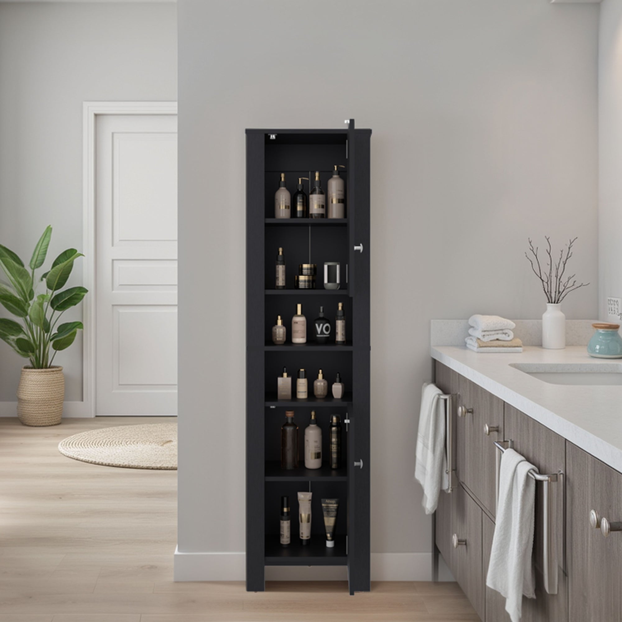 ESTANTE ORGANIZADOR BAÑO VANESSA 2 PUERTAS WENGUE 160,7X44,1X27,6 CM - 6