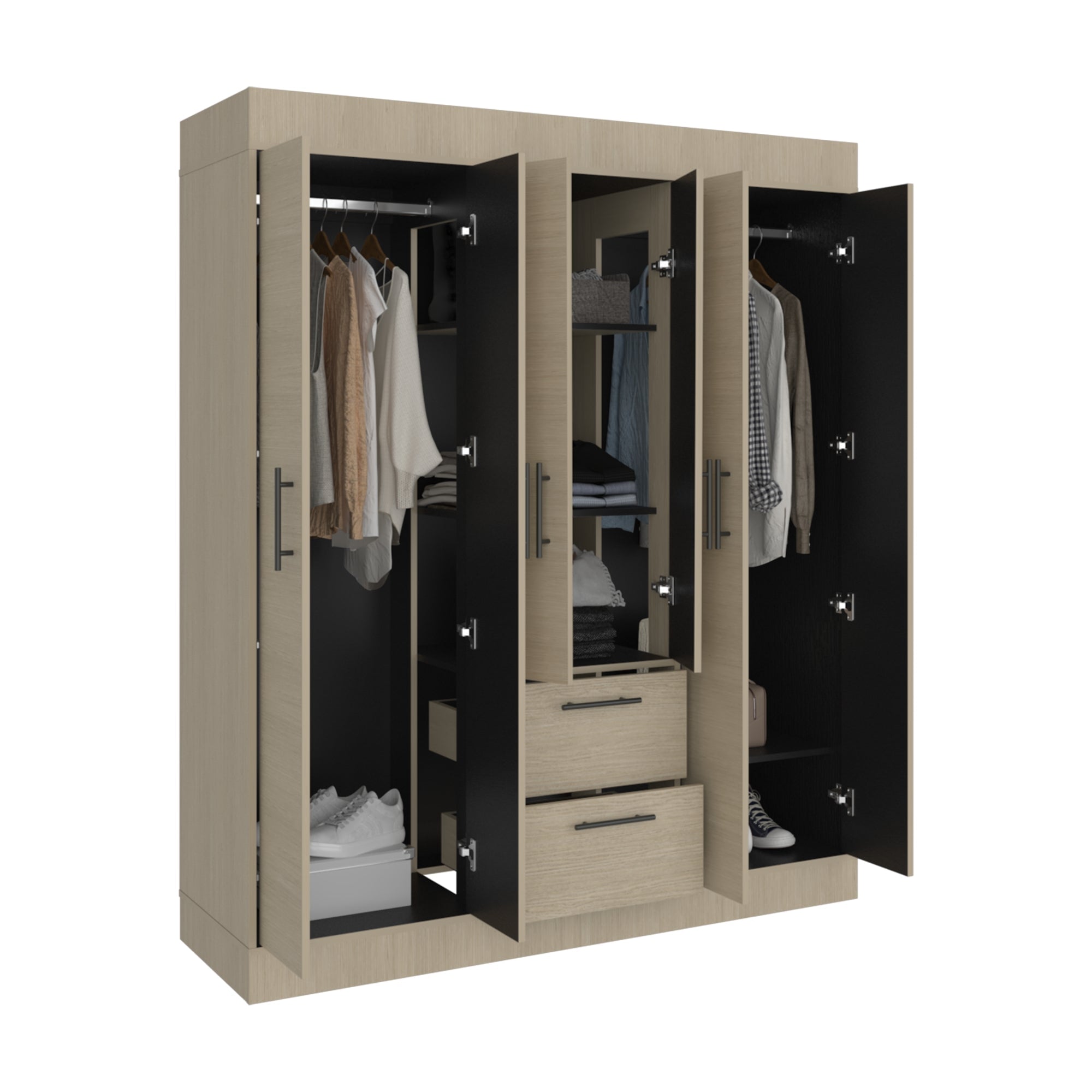 ROPERO 6 PUERTAS 2 CAJONES 150 VM CARTAGENA Y WENGUE 177,9X150,0X50,4 CM - 4