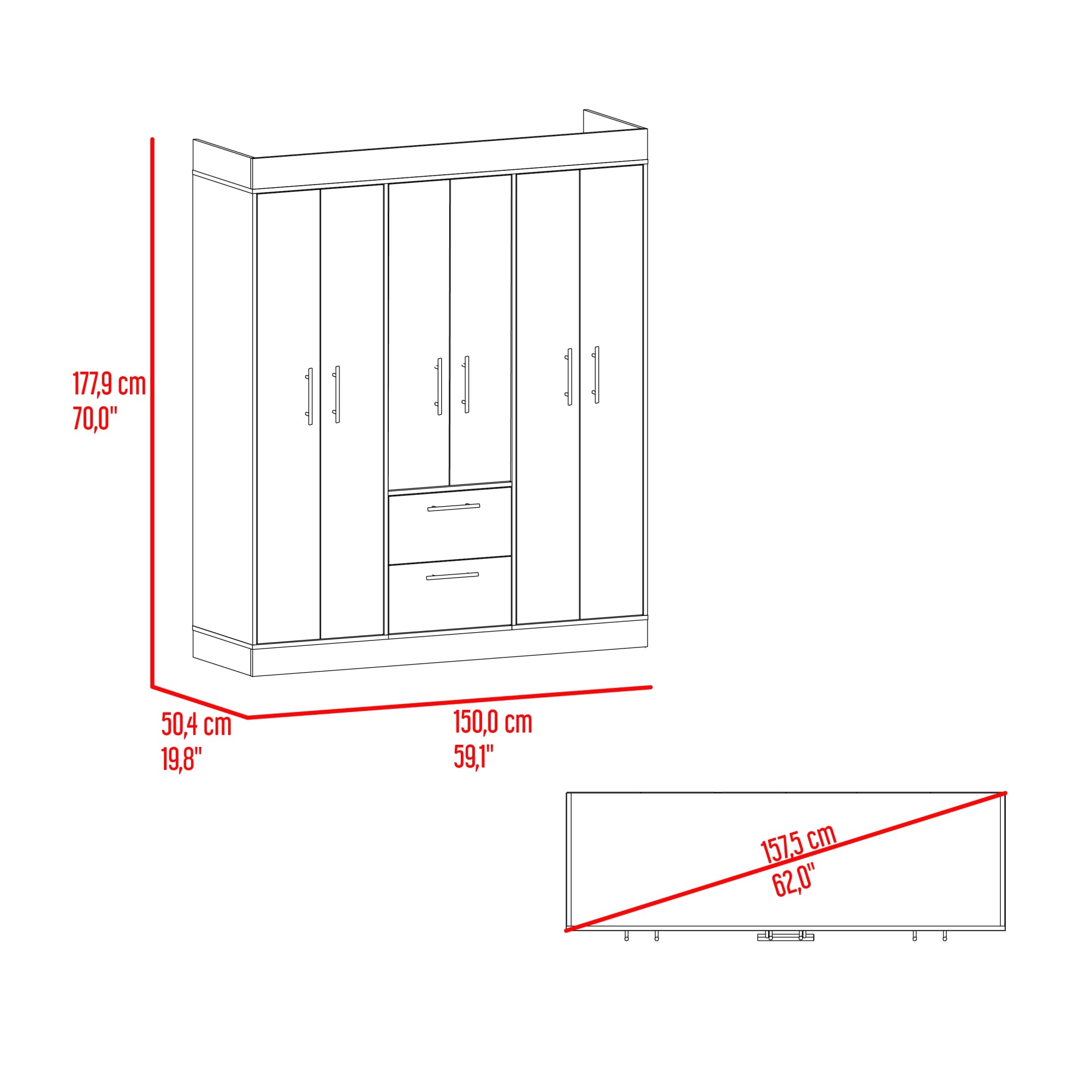 ROPERO 6 PUERTAS 2 CAJONES 150 VM CARTAGENA Y WENGUE 177,9X150,0X50,4 CM - 7