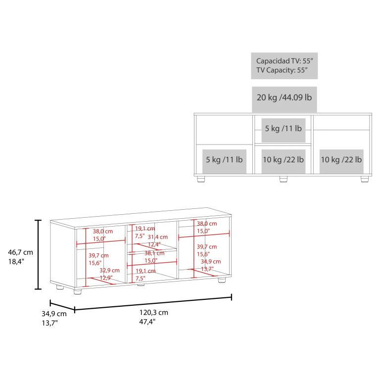 RACK TV 55' ADEL 46,7X120,3X34,9 CM - 7