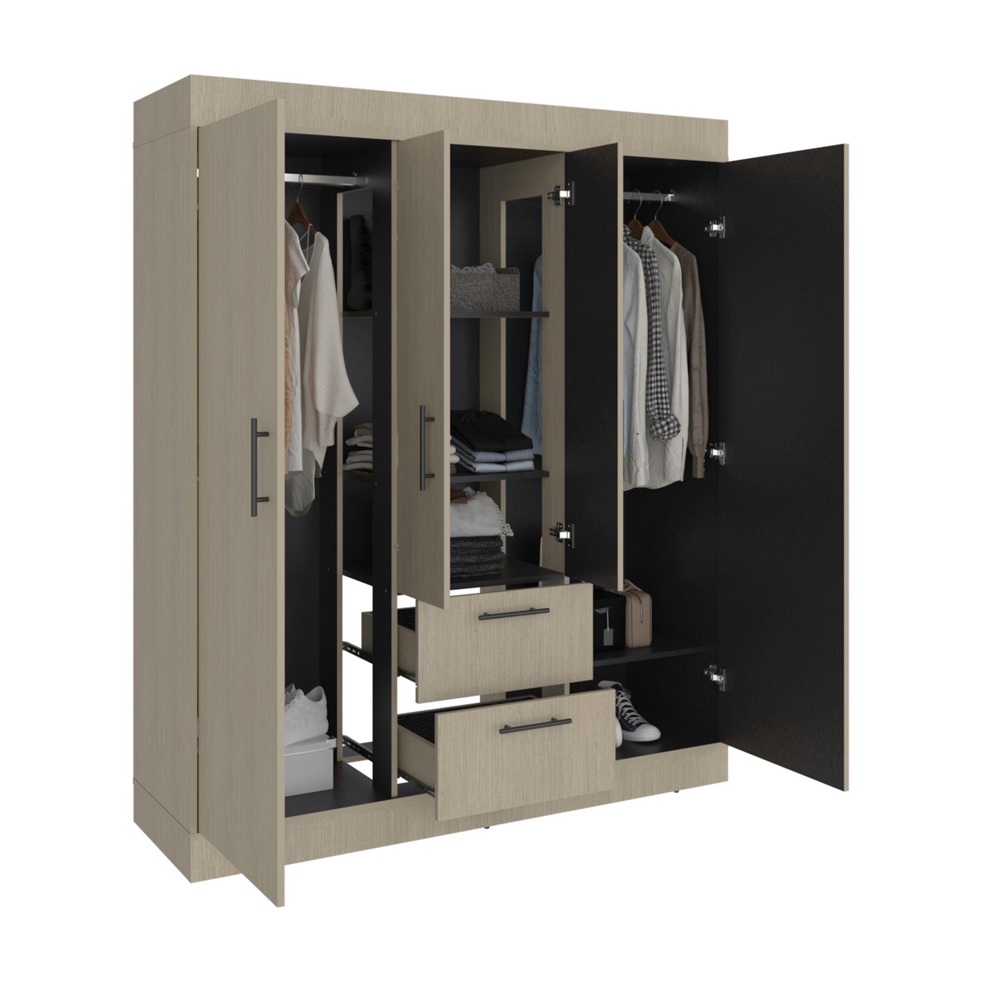 ROPERO 4 PUERTAS 2 CAJONES 150 VM CARTAGENA Y WENGUE 177,9X150,3X50,4 CM - 4