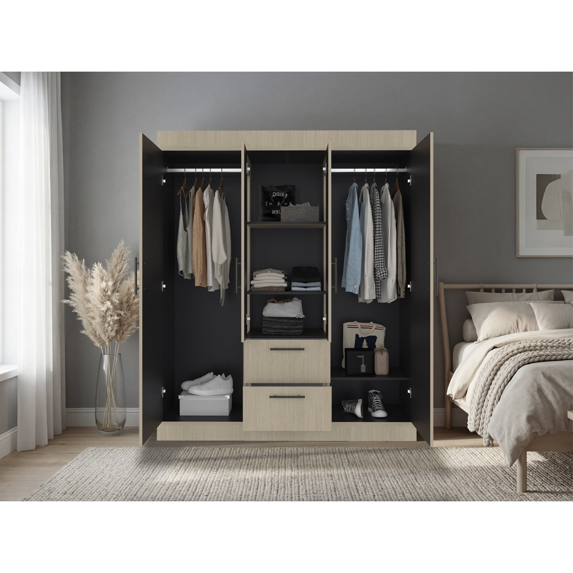 ROPERO 4 PUERTAS 2 CAJONES 150 VM CARTAGENA Y WENGUE 177,9X150,3X50,4 CM - 6