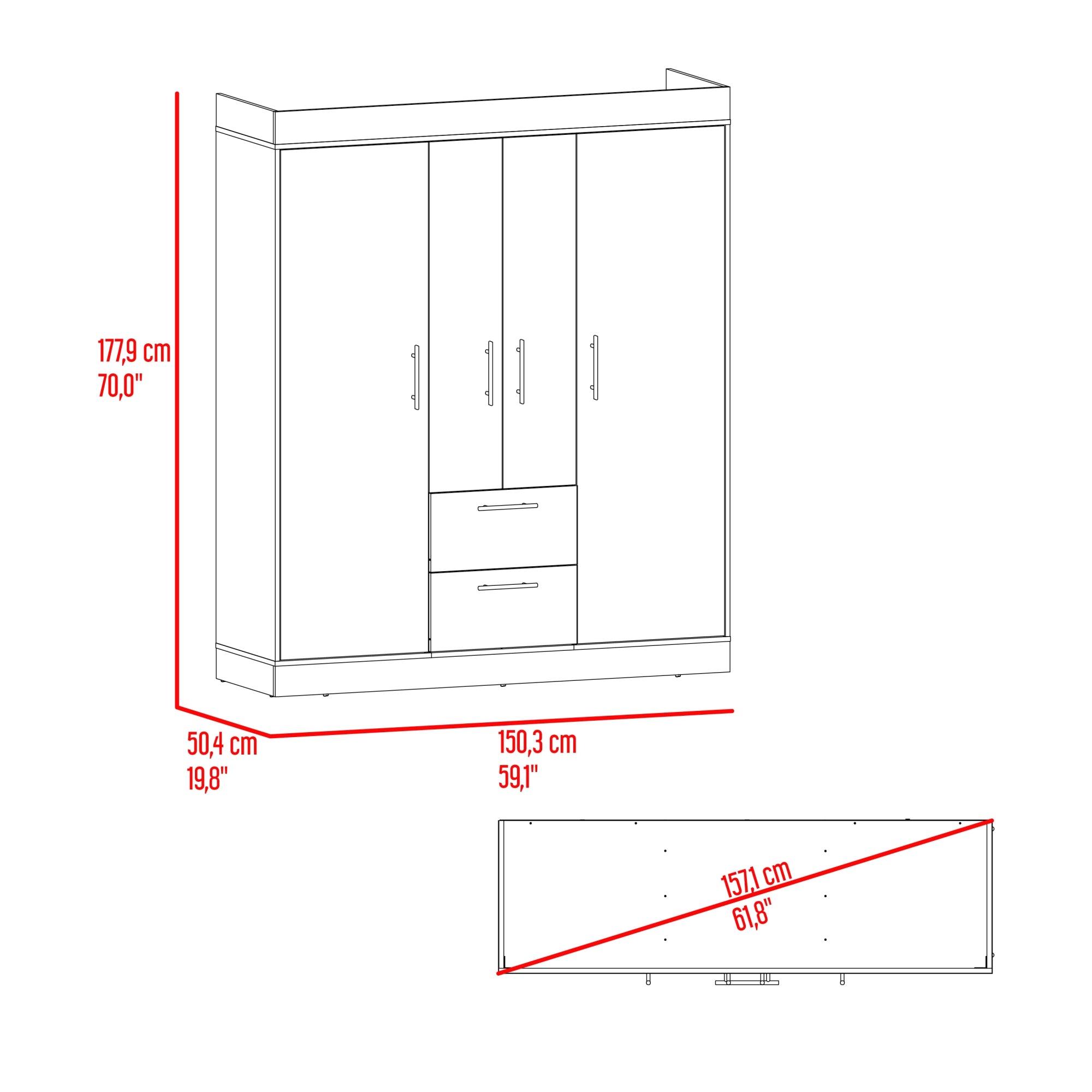 ROPERO 4 PUERTAS 2 CAJONES 150 VM CARTAGENA Y WENGUE 177,9X150,3X50,4 CM - 7