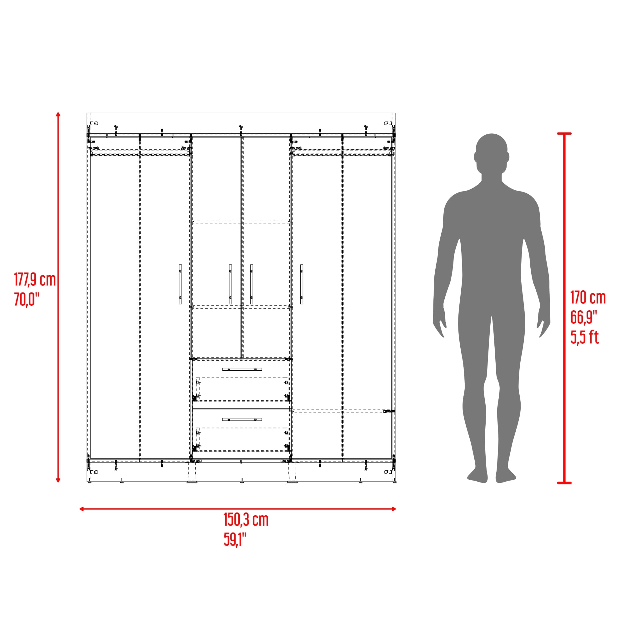 ROPERO 4 PUERTAS 2 CAJONES 150 VM CARTAGENA Y WENGUE 177,9X150,3X50,4 CM - 9