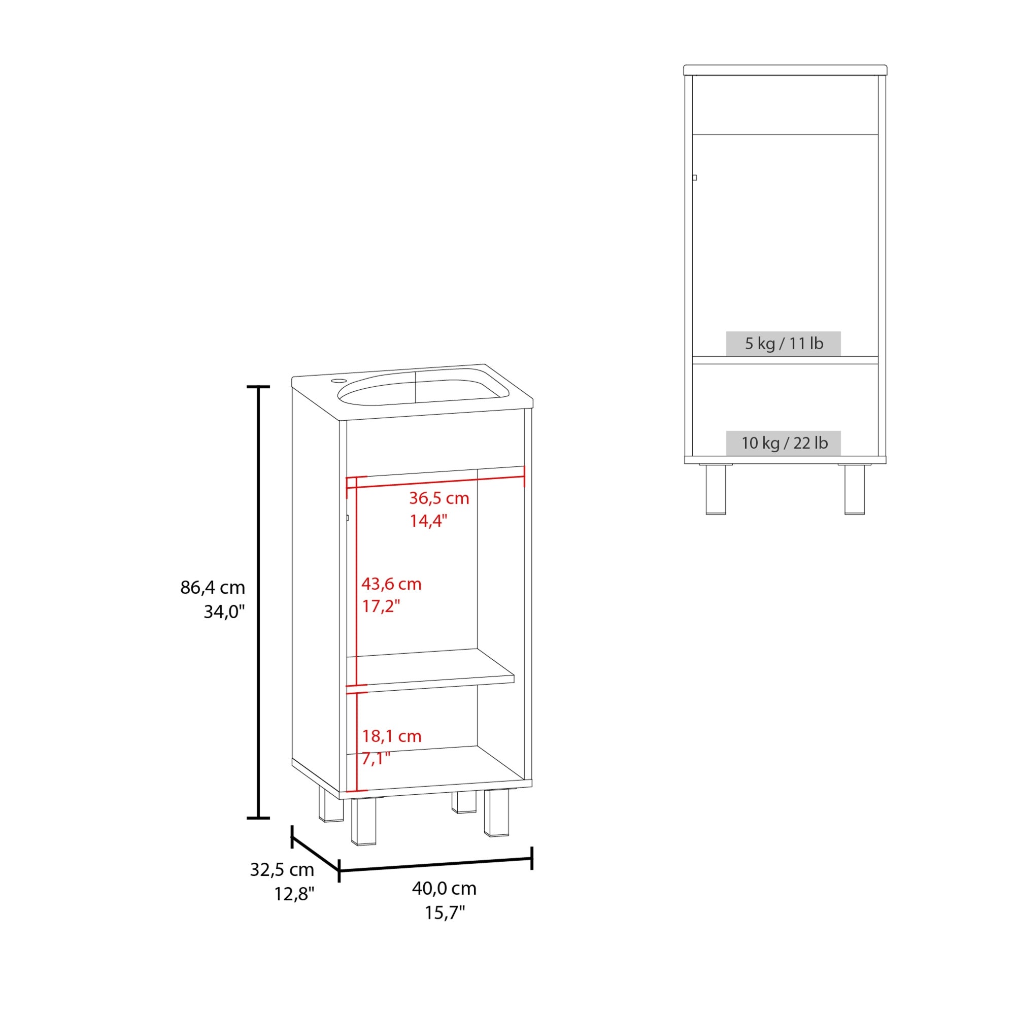 VANITORIO 1 PUERTA BETHEL 86,4X40,0X32,5 CM - 7