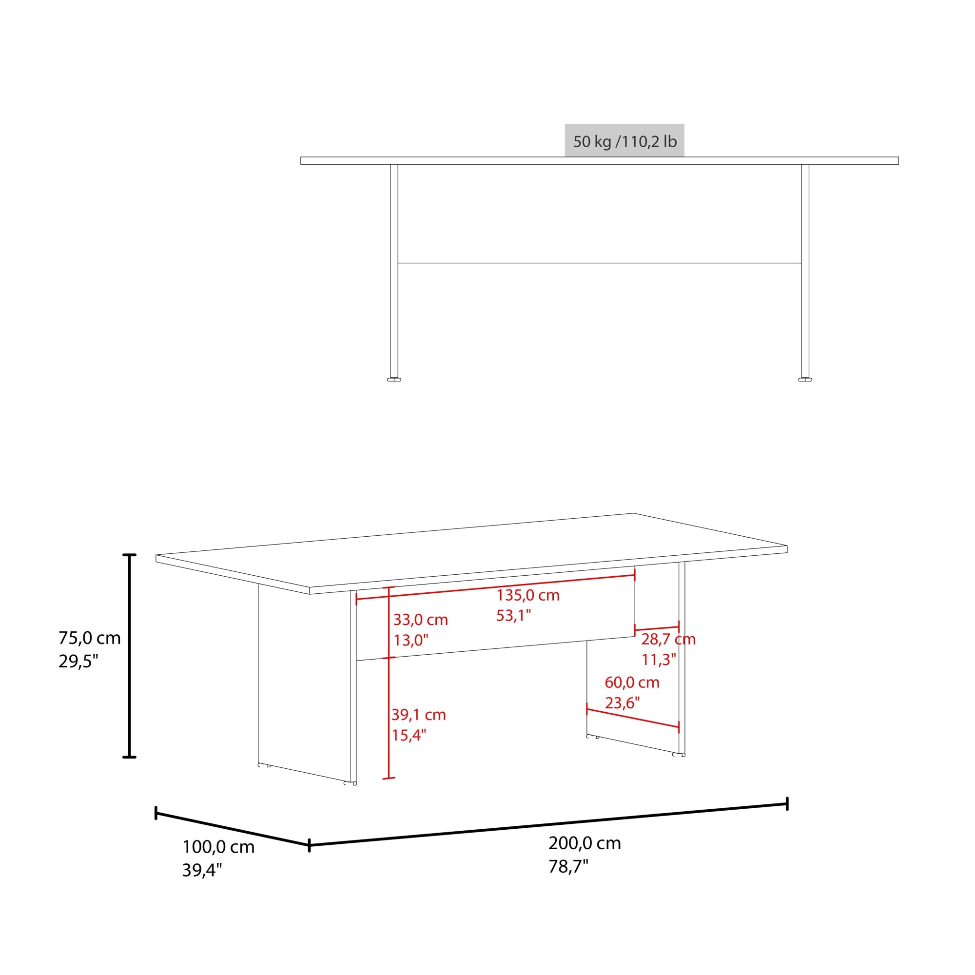 MESA DE REUNION HOME OFFICE M-200 CARTAGENA Y WENGUE 75,0X200,0X100,0 CM - 6