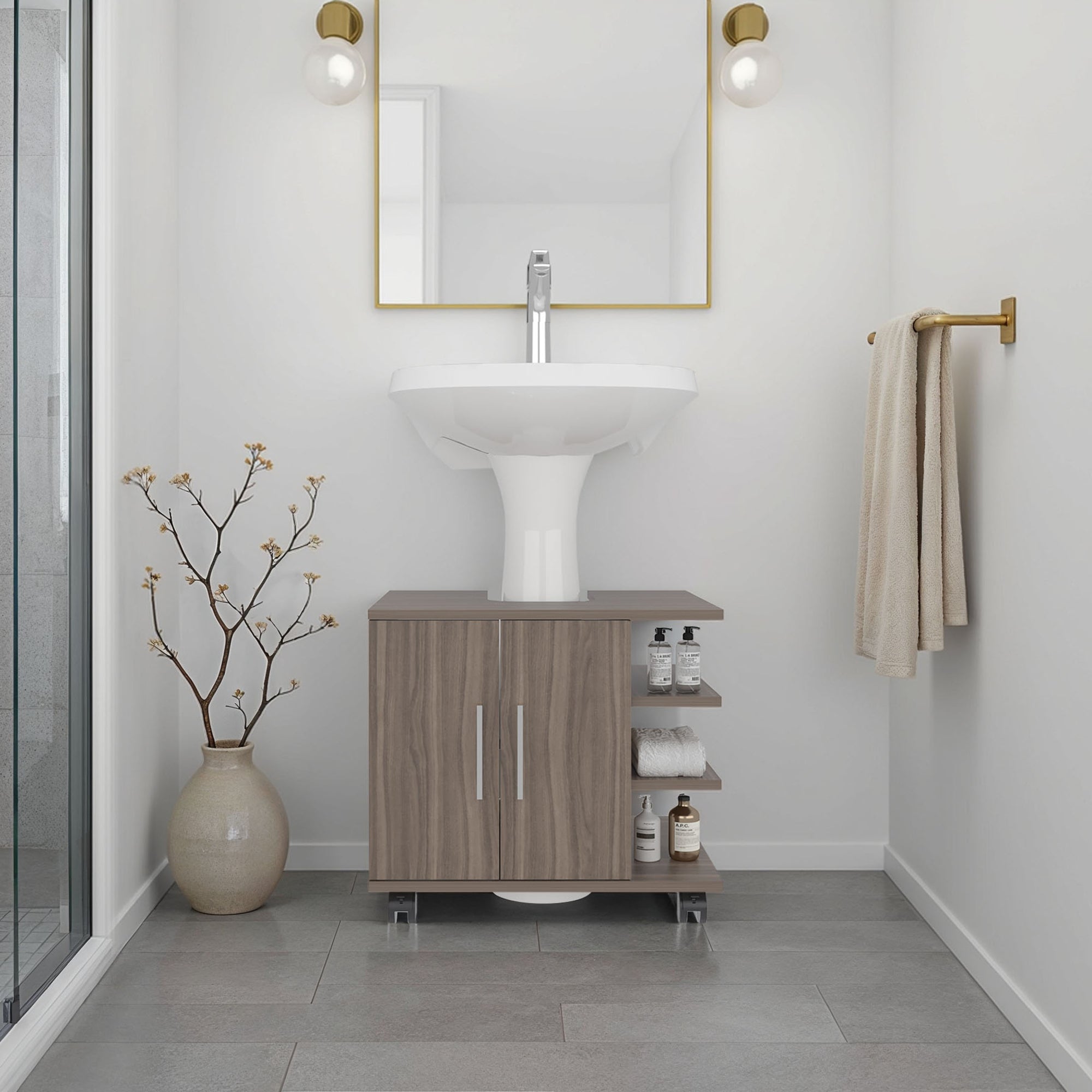 MUEBLE PARA LAVAMANOS 2 PUERTAS BATH AVELLANA Y BLANCO 50,0X55,0X41,4 CM - 5