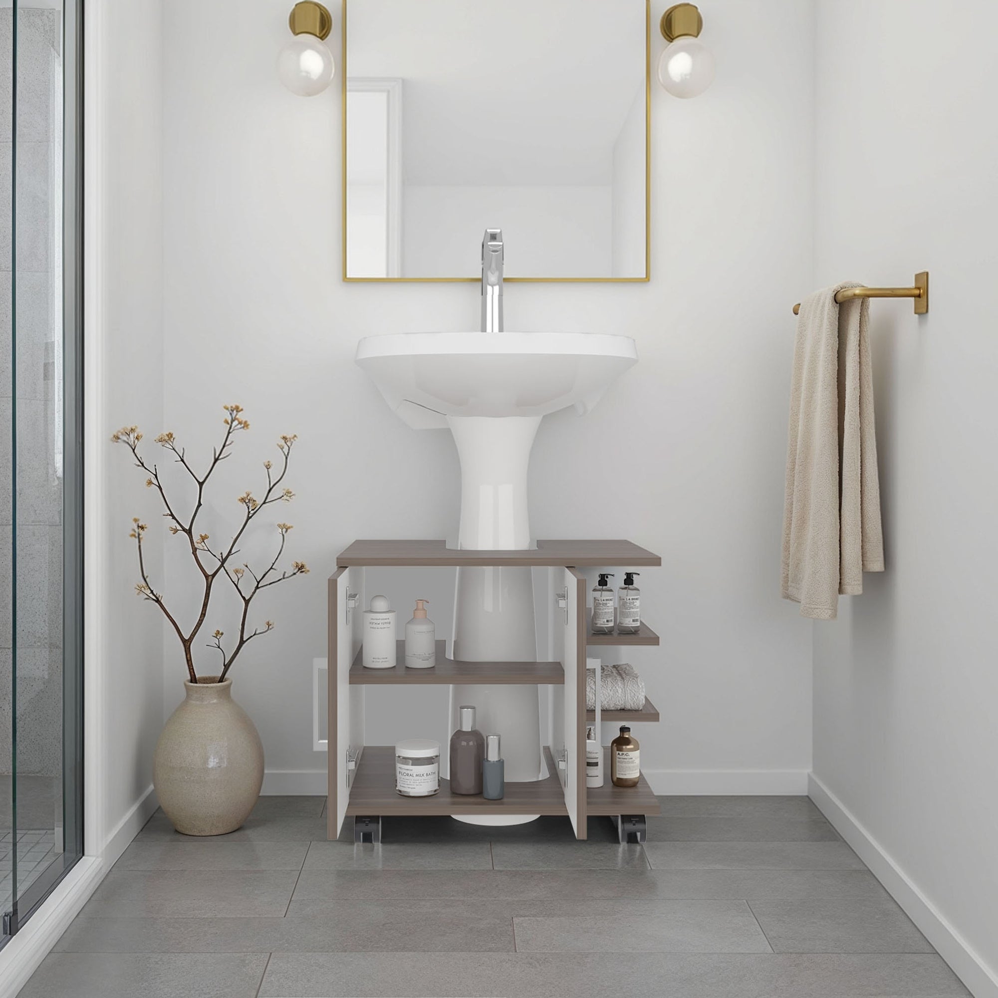 MUEBLE PARA LAVAMANOS 2 PUERTAS BATH AVELLANA Y BLANCO 50,0X55,0X41,4 CM - 6