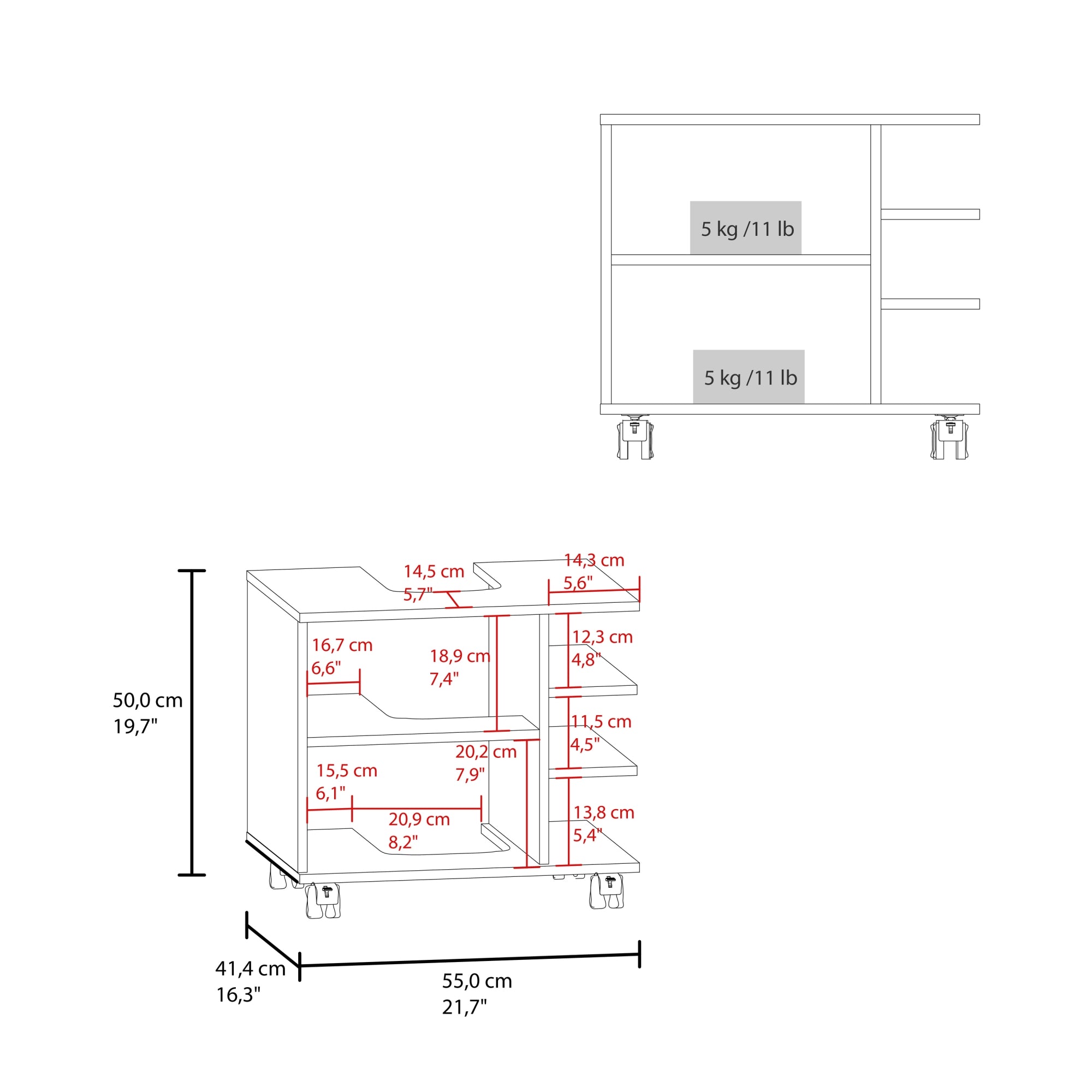 MUEBLE PARA LAVAMANOS 2 PUERTAS BATH AVELLANA Y BLANCO 50,0X55,0X41,4 CM - 7