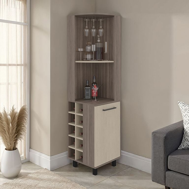 BAR ESQUINERO 1 PUERTA KAIA 10 BOTELLEROS Y PORTACOPAS AVELLANA Y CARTAGENA 180,0X45,0X45,0 CM - 1