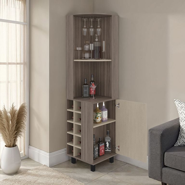 BAR ESQUINERO 1 PUERTA KAIA 10 BOTELLEROS Y PORTACOPAS AVELLANA Y CARTAGENA 180,0X45,0X45,0 CM - 2