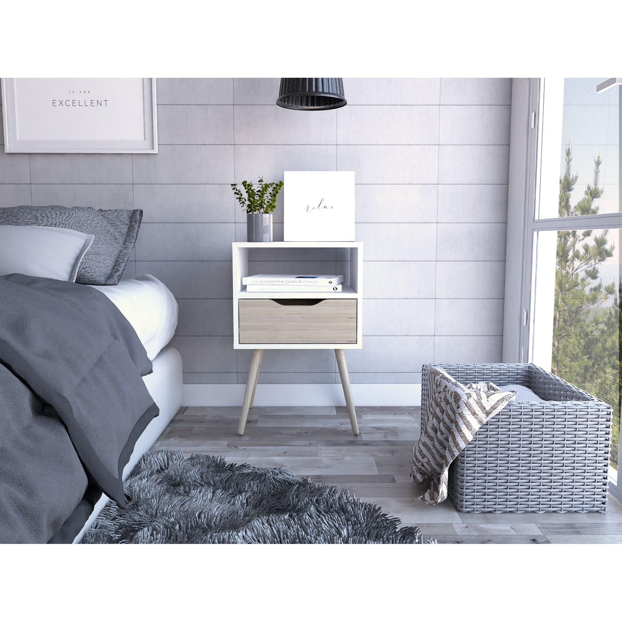 VELADOR 1 CAJÓN OTOM BLANCO Y ROVERE 63,0X40,0X35,0 CM - 4
