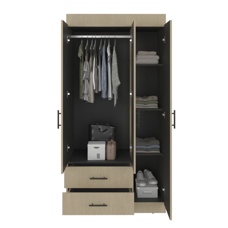 ROPERO 3 PUERTAS 2 CAJONES HOUSTON CARTAGENA Y WENGUE 180,0X90,0X47,3 CM - 4