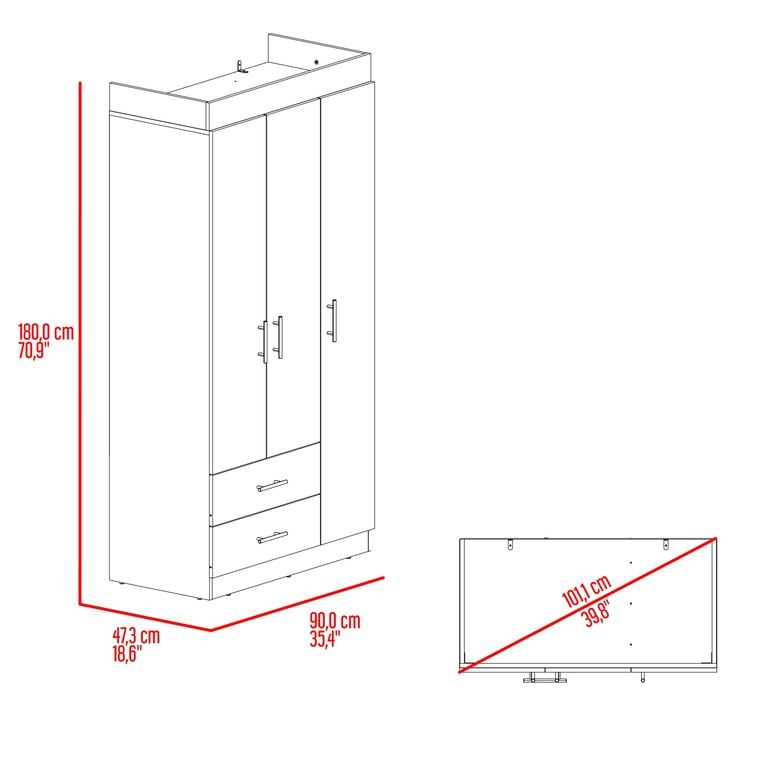 ROPERO 3 PUERTAS 2 CAJONES HOUSTON CARTAGENA Y WENGUE 180,0X90,0X47,3 CM - 6