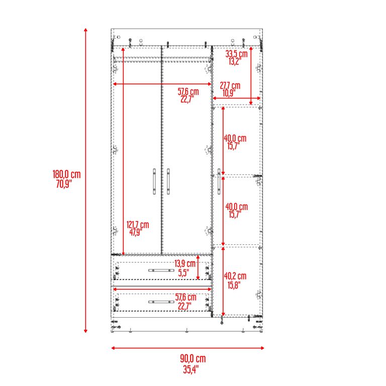 ROPERO 3 PUERTAS 2 CAJONES HOUSTON CARTAGENA Y WENGUE 180,0X90,0X47,3 CM - 7