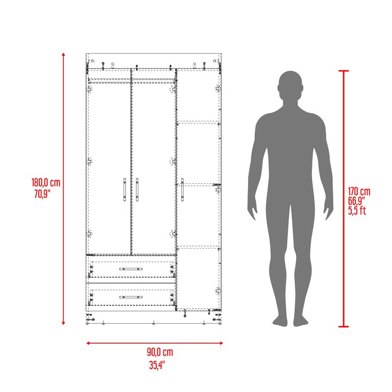 ROPERO 3 PUERTAS 2 CAJONES HOUSTON CARTAGENA Y WENGUE 180,0X90,0X47,3 CM - 8