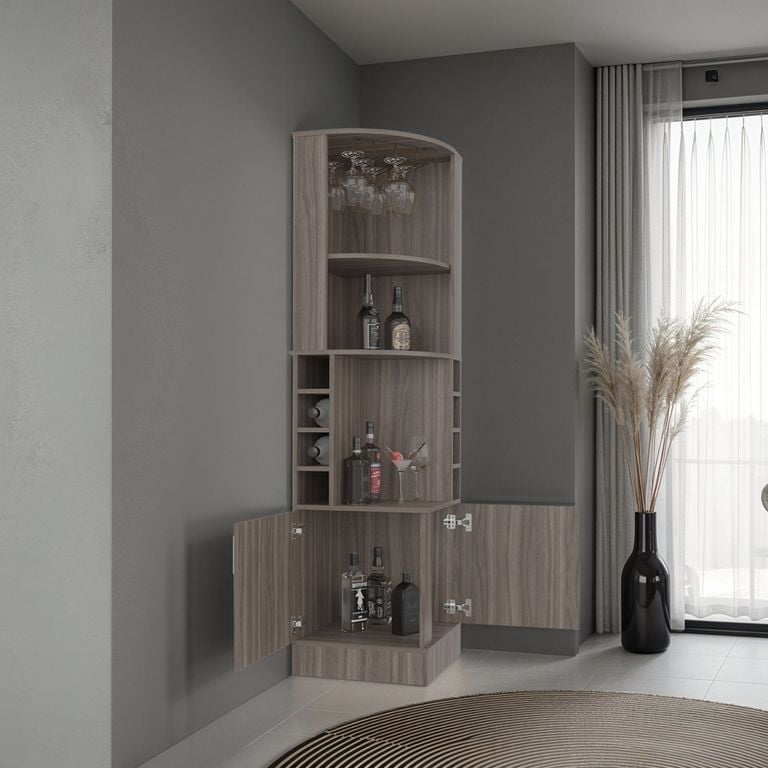 BAR ESQUINERO 2 PUERTAS 8 BOTELLEROS Y PORTACOPAS SYRAH 180,6X46,9X46,9 CM - 2