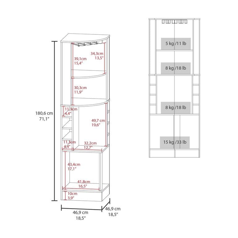 BAR ESQUINERO 2 PUERTAS 8 BOTELLEROS Y PORTACOPAS SYRAH 180,6X46,9X46,9 CM - 7