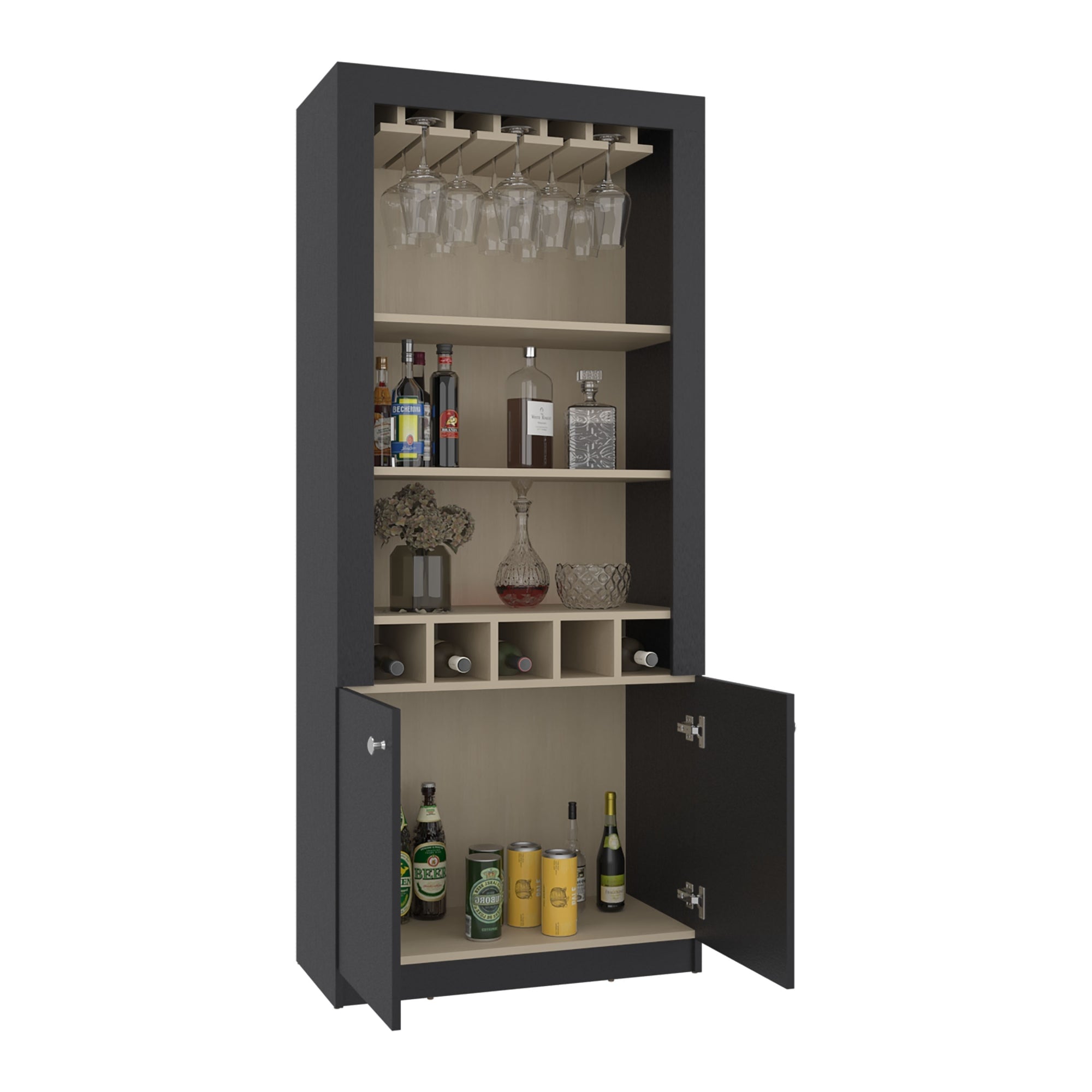 BAR ALTO 2 PUERTAS 5 BOTELLEROS Y PORTACOPAS BELLAGIO WENGUE Y CARTAGENA 175,0X75,0X36,5 CM - 1