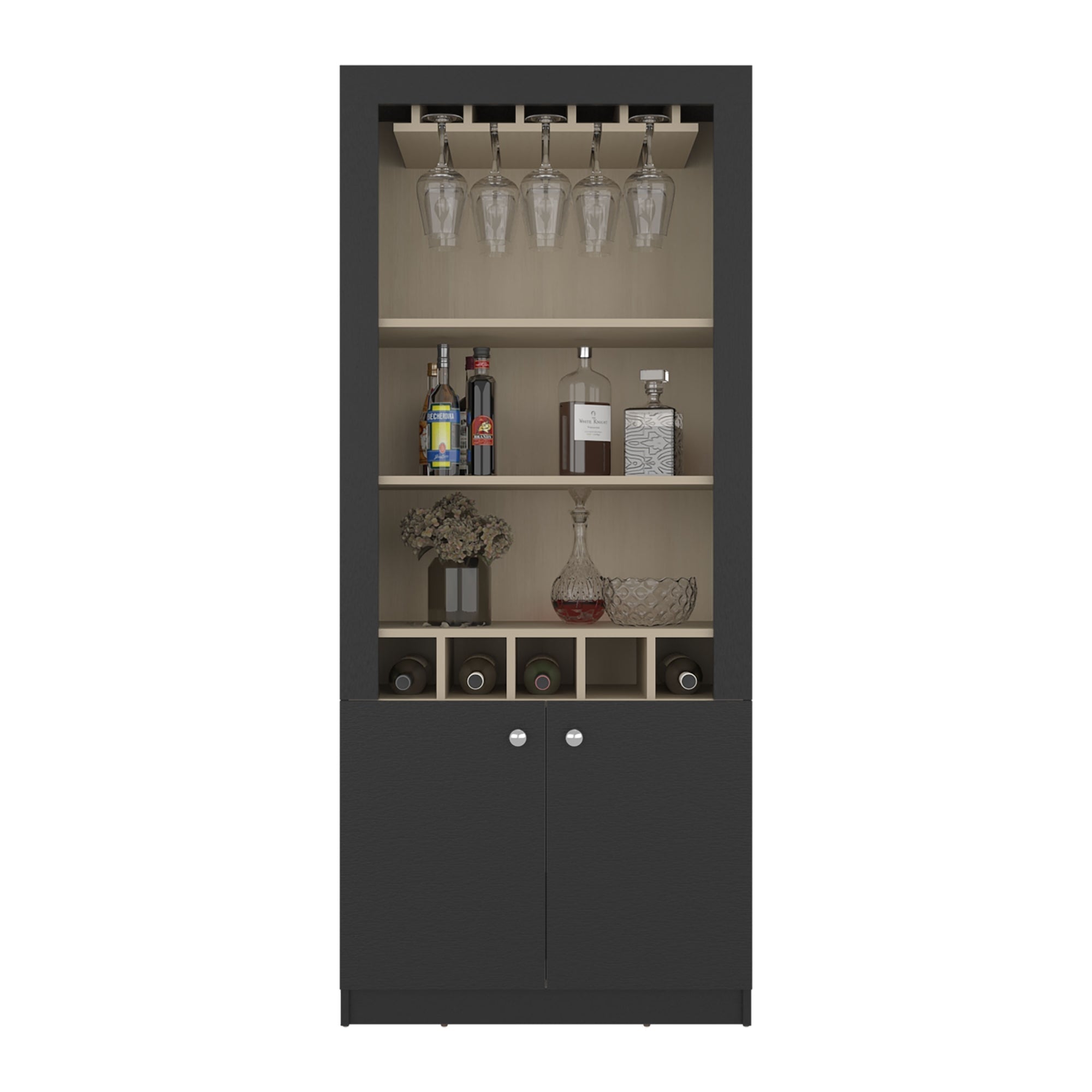 BAR ALTO 2 PUERTAS 5 BOTELLEROS Y PORTACOPAS BELLAGIO WENGUE Y CARTAGENA 175,0X75,0X36,5 CM - 2