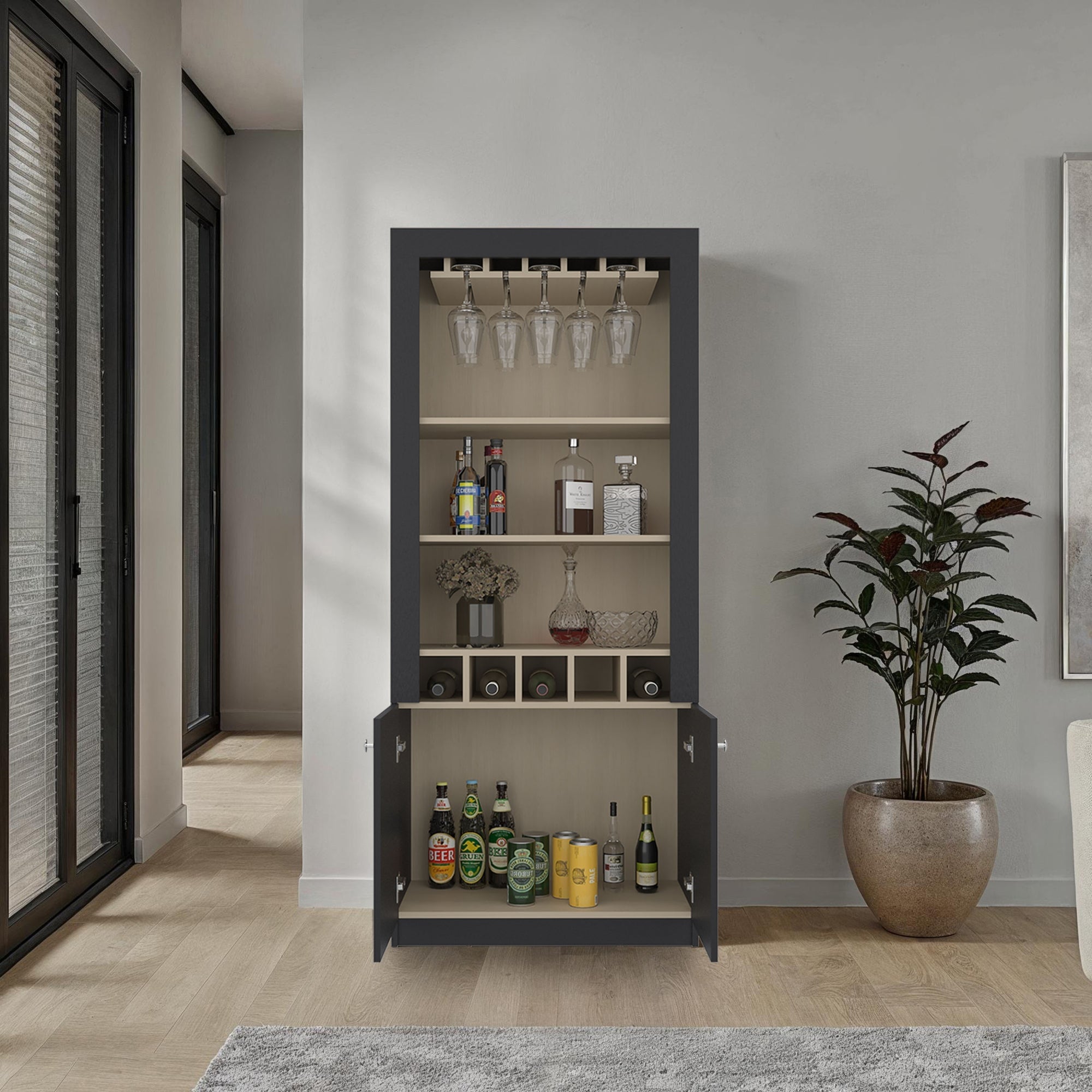 BAR ALTO 2 PUERTAS 5 BOTELLEROS Y PORTACOPAS BELLAGIO WENGUE Y CARTAGENA 175,0X75,0X36,5 CM - 3