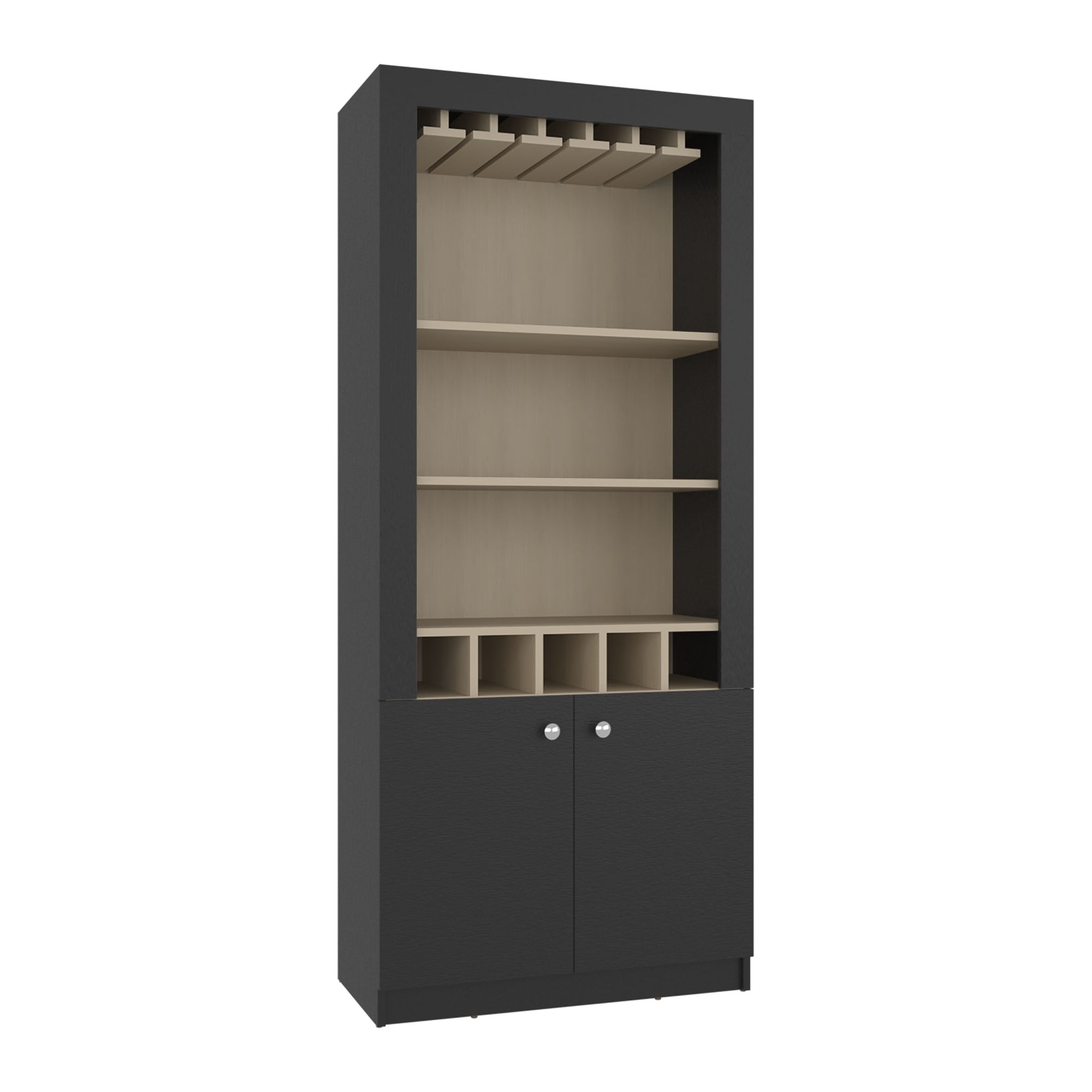 BAR ALTO 2 PUERTAS 5 BOTELLEROS Y PORTACOPAS BELLAGIO WENGUE Y CARTAGENA 175,0X75,0X36,5 CM - 5