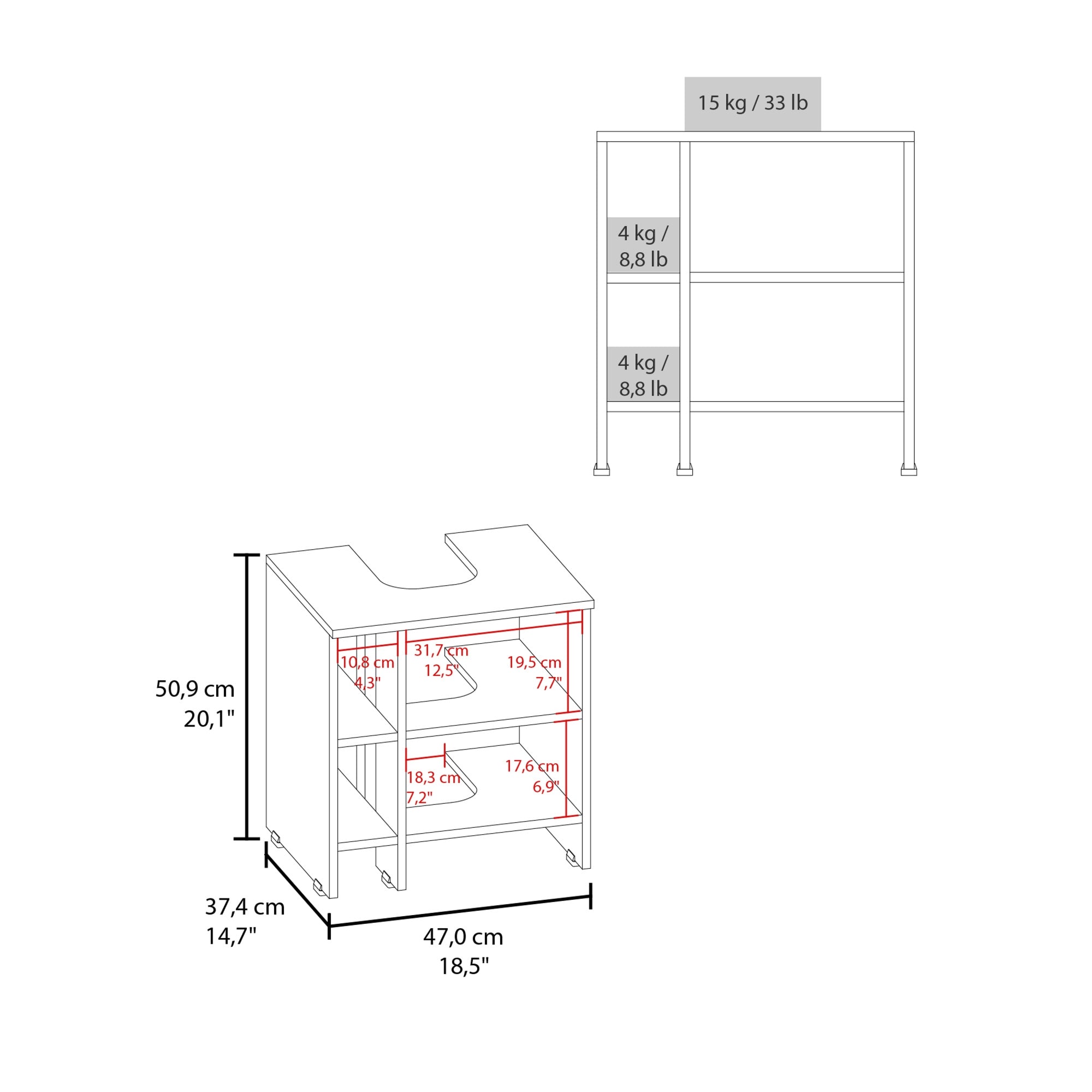 MUEBLE PARA LAVAMANOS 1 PUERTA BASIC 50,9X47,0X37,4 CM - 7