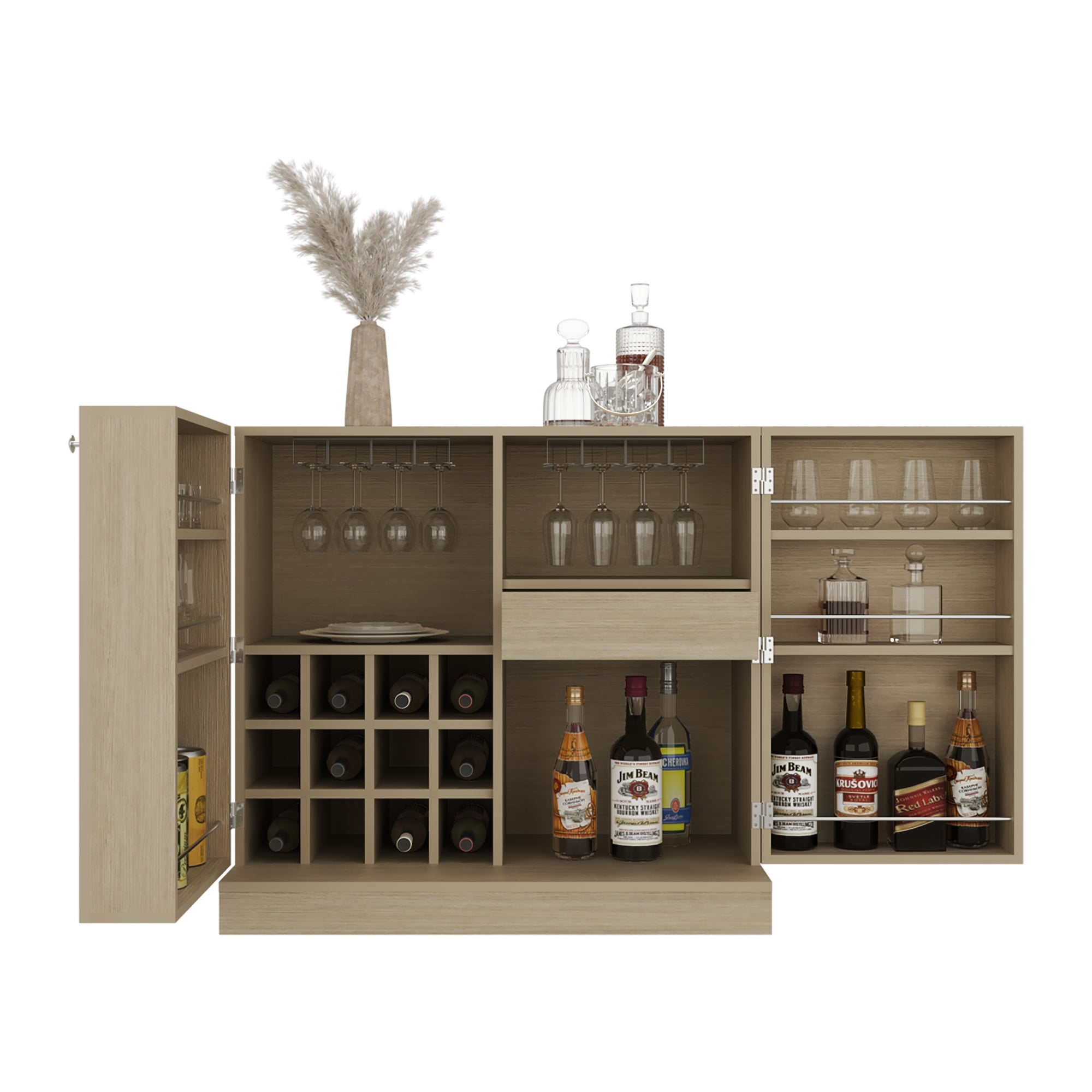 BAR BAJO 2 PUERTAS 1 CAJON 12 BOTELLEROS Y PORTACOPAS SINTRA CARTAGENA 94,8X204,0X51,5 CM - 1