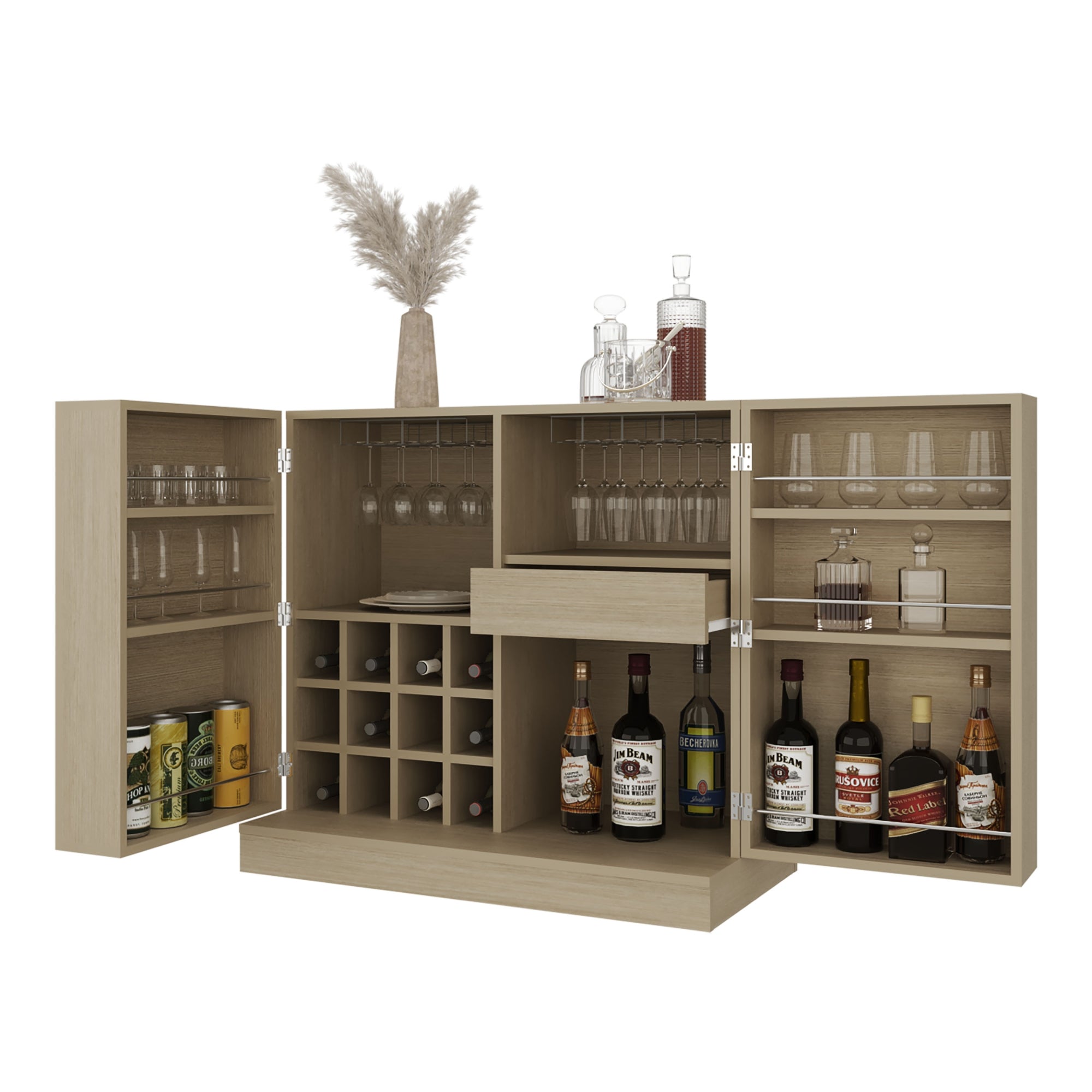 BAR BAJO 2 PUERTAS 1 CAJON 12 BOTELLEROS Y PORTACOPAS SINTRA CARTAGENA 94,8X204,0X51,5 CM - 2