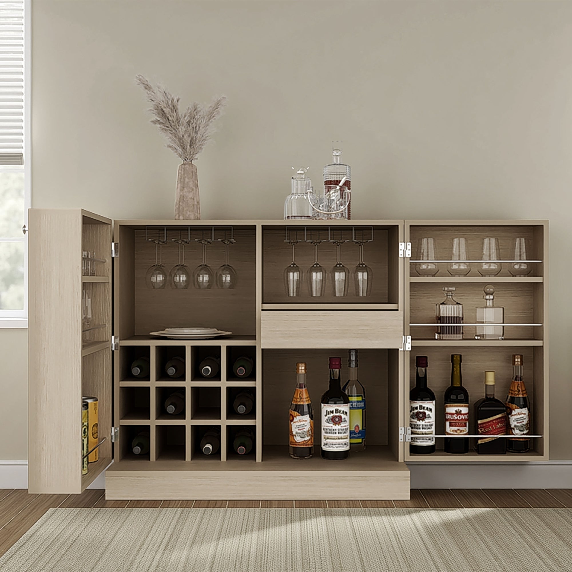 BAR BAJO 2 PUERTAS 1 CAJON 12 BOTELLEROS Y PORTACOPAS SINTRA CARTAGENA 94,8X204,0X51,5 CM - 4