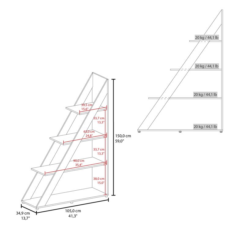 BIBLIOTECA DIAGONAL LORAIN 3 REPISAS WENGUE 150,0X105,0X34,9 CM - 6