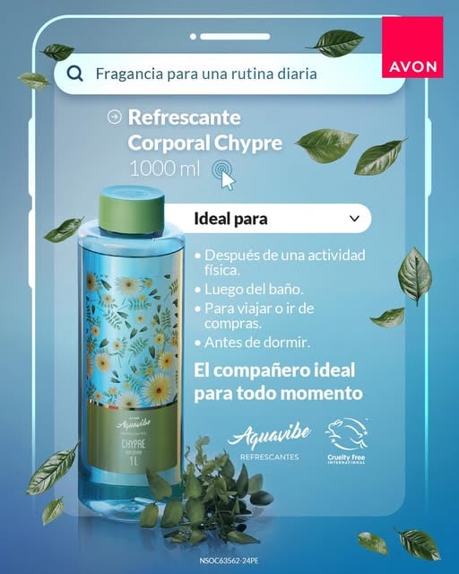 COLONIA REFRESCANTE AQUAVIBE CHYPRE BODY SPLASH 1LT  TODODIA AVON - 2