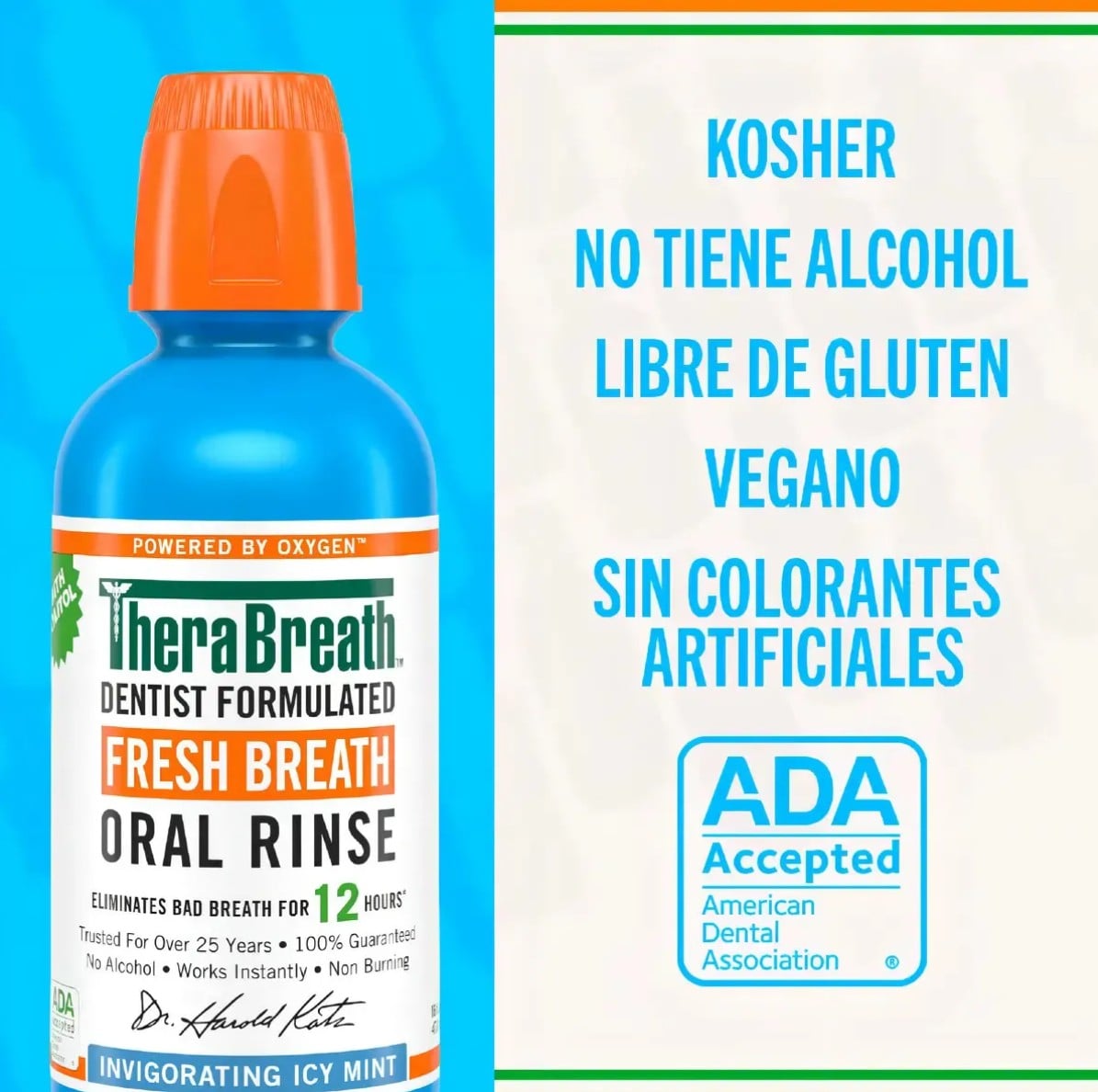 ENJUAGUE BUCAL SIN ALCOHOL 473 ML 12H THERABREATH MENTA FRESCA - 3