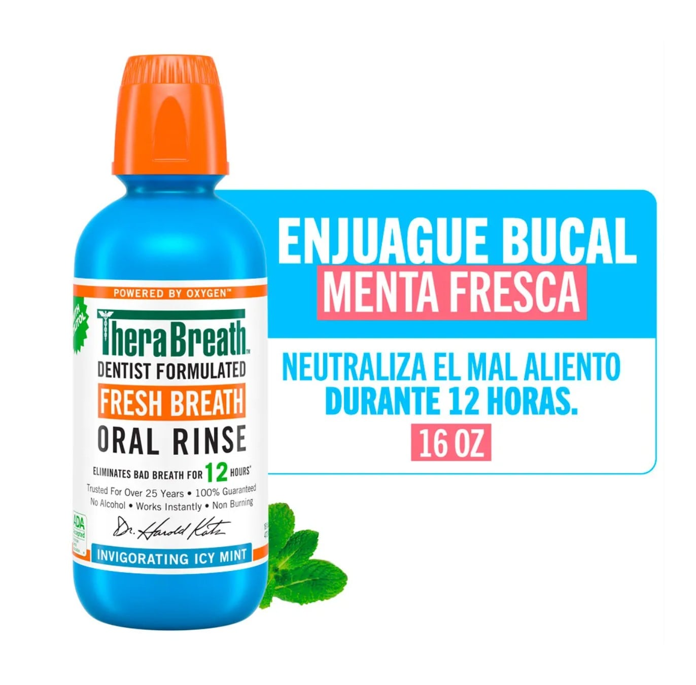 ENJUAGUE BUCAL SIN ALCOHOL 473 ML 12H THERABREATH MENTA FRESCA - 4