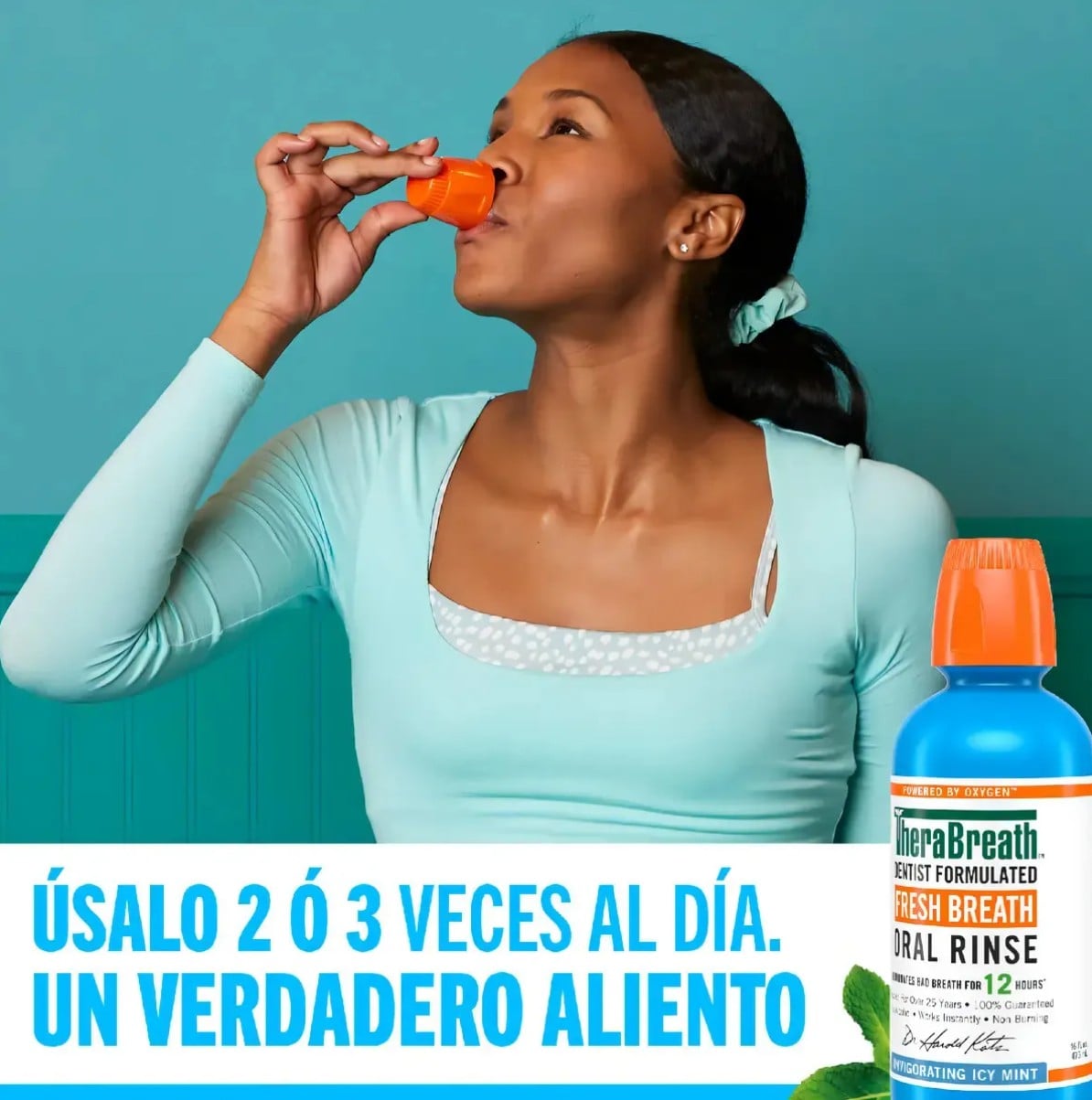 ENJUAGUE BUCAL SIN ALCOHOL 473 ML 12H THERABREATH MENTA FRESCA - 5