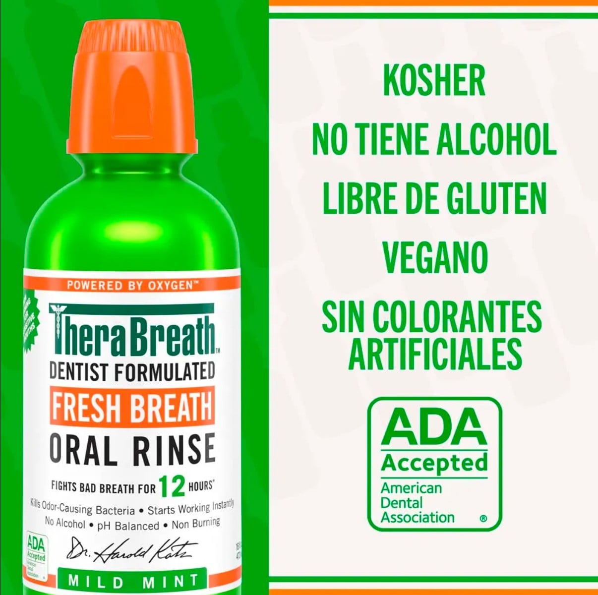 ENJUAGUE BUCAL THERABREATH SIN ALCOHOL 473 ML 12H WILD MINT - 3