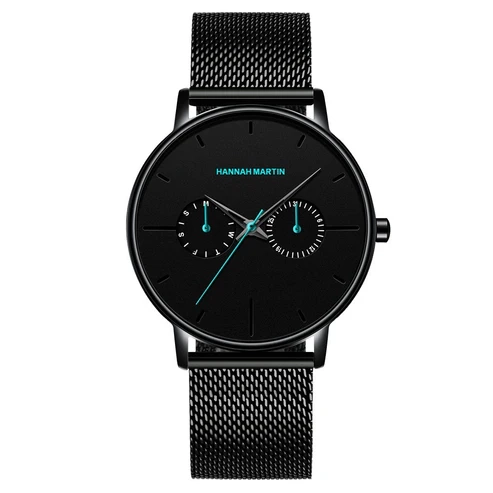RELOJ ORIGINAL HANNAH MARTIN 150 ELEGANTE Y CASUAL - NEGRO CON CELESTE
 | HAN-73 - 1