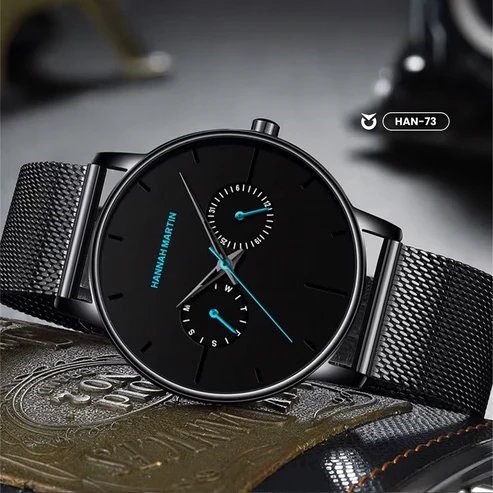 RELOJ ORIGINAL HANNAH MARTIN 150 ELEGANTE Y CASUAL - NEGRO CON CELESTE
 | HAN-73 - 2