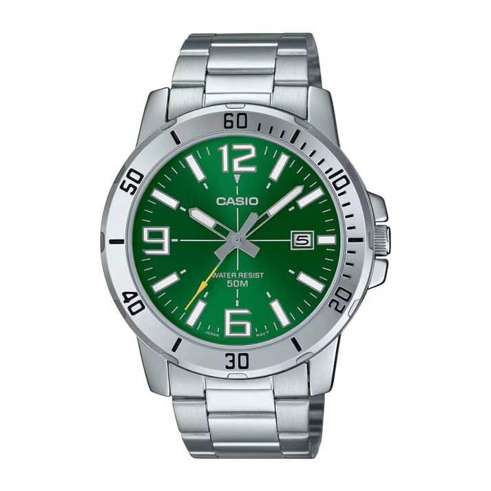 RELOJES CASIO MTP-VD01D PLATEADO CON VERDE | CAS-71 - 1