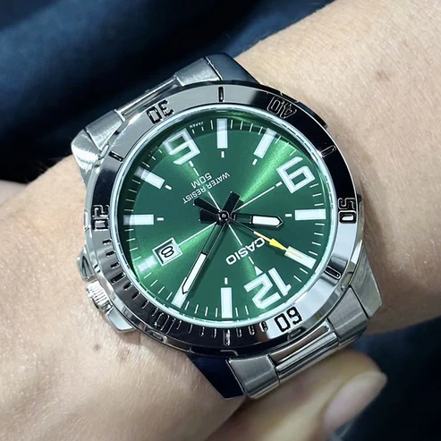 RELOJES CASIO MTP-VD01D PLATEADO CON VERDE | CAS-71 - 2