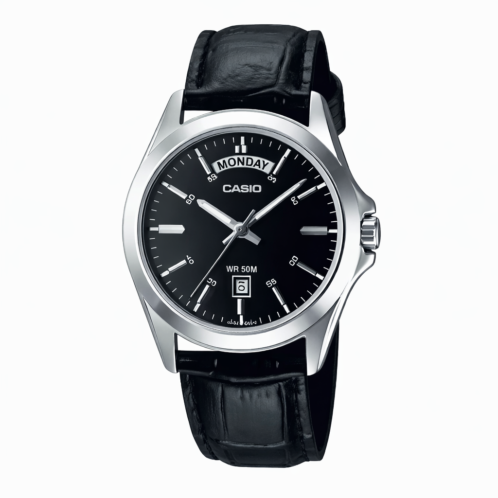 MTP-1370 | RELOJ CASIO PARA HOMBRE DE CUERO NEGRO | CAS-124 - 1