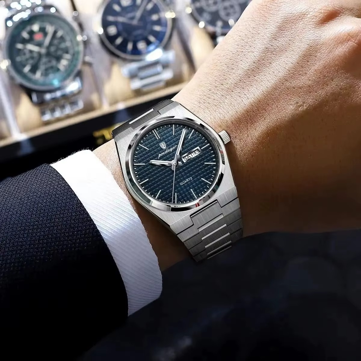 RELOJ POEDAGAR DE ACERO PARA HOMBRE DE COLOR AZUL | POE-34 - 2