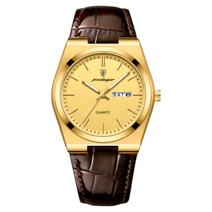 RELOJ POEDAGAR 930 CUERO MARRÓN DORADO CUARZO | POE-69 - 1
