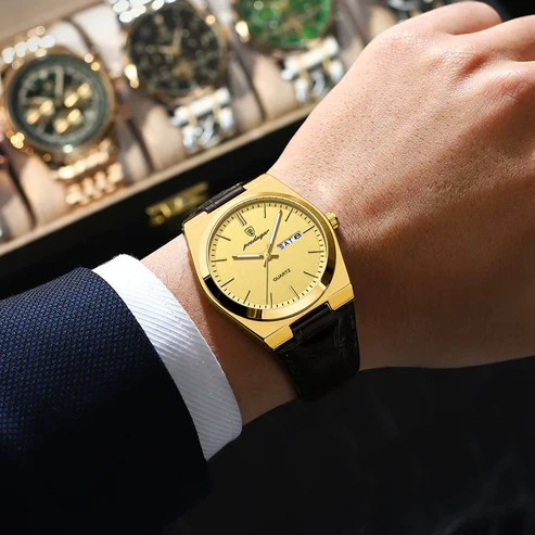 RELOJ POEDAGAR 930 CUERO MARRÓN DORADO CUARZO | POE-69 - 2